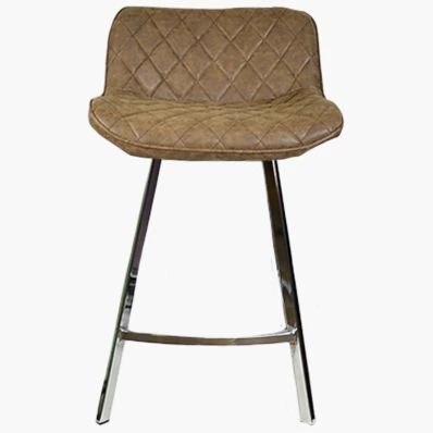 Franz Bar Stool Aged Brown Leather & Chrome Leg 65cm