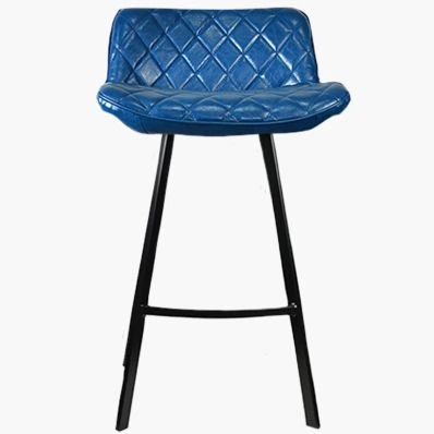 Franz  Bar Stool Blue Leather & Black Leg 65cm