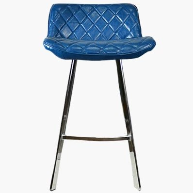 Franz  Bar Stool Blue Leather & Chrome Leg 65cm