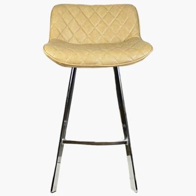 Franz Bar Stool Beige Cream Leather & Chrome Leg 75cm
