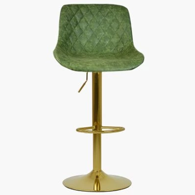 Graf Bar Stool Aged Olive Green Leather & Gold Base