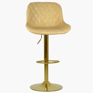 Graf Bar Stool Beige Cream Leather & Gold Base