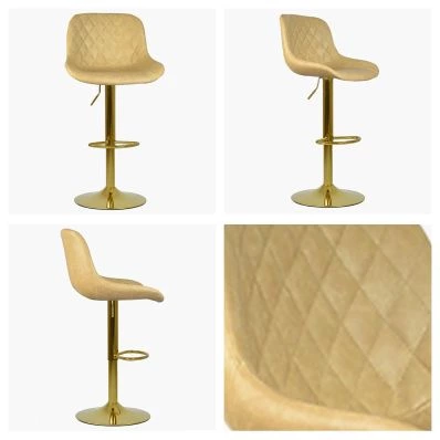 Graf Bar Stool Beige Cream Leather & Gold Base