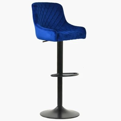 Greenwich Bar Stool Blue Velvet & Black Base