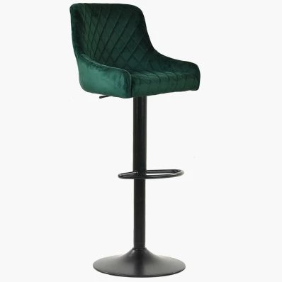 Greenwich Bar Stool Green Velvet & Black Base