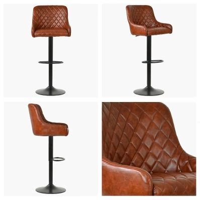 Greenwich Bar Stool Vintage Tan Brown Leather & Black Base