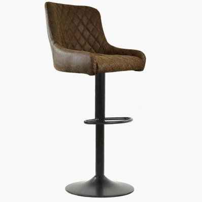 Greenwich Bar Stool Antique Brown Leather & Black Base