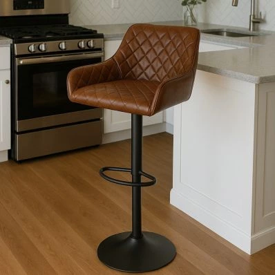 Greenwich Bar Stool Vintage Tan Brown Leather & Black Base