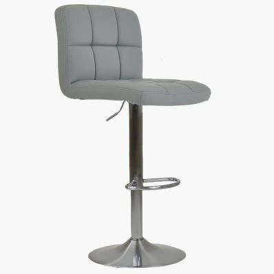 Grid Bar Stool Grey Leather & Brushed Steel Base