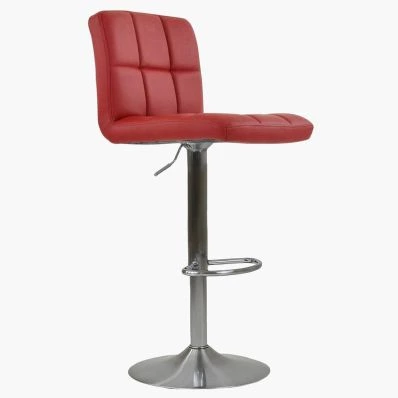 Grid Bar Stool Wine Red Leather & Brushed Steel Base