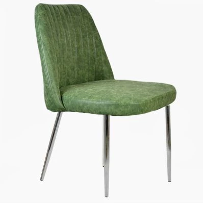 Grove Dining Chair Vintage Green Faux Leather & Chrome Leg