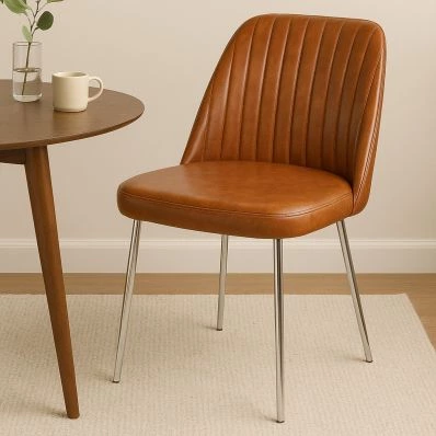 Grove Dining Chair Vintage Brown Faux Leather & Chrome Leg