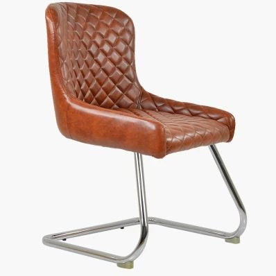 Juan Office Chair Vintage Brown Faux Leather & Chrome Base