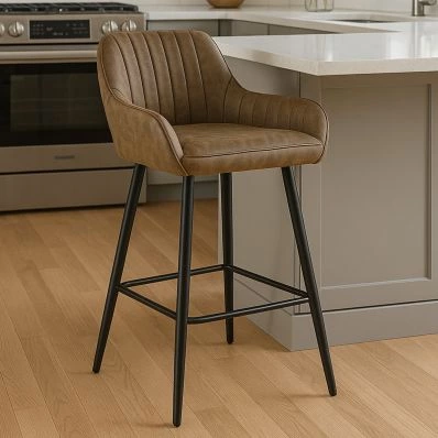Hamilton Bar Stool Antique Brown Leather & Black Leg