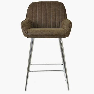 Hamilton Bar Stool Aged Brown Leather & Chrome Leg
