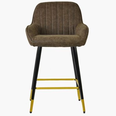 Hamilton Bar Stool Aged Brown Leather & Black \ Gold Leg