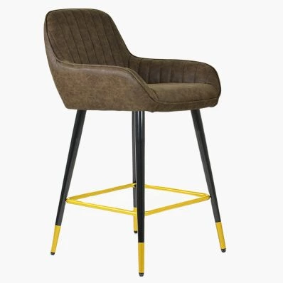 Hamilton Bar Stool Antique Brown Leather & Black \ Gold Leg