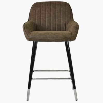 Hamilton Bar Stool Aged Brown Leather & Black \ Silver Leg