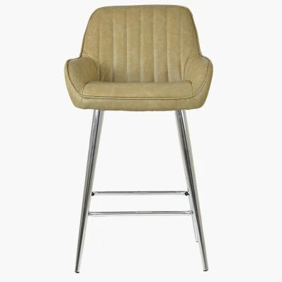 Hamilton Bar Stool Beige Cream Leather & Chrome Leg