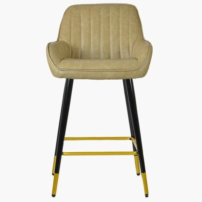 Hamilton Bar Stool Beige Cream Leather & Black \ Gold Leg