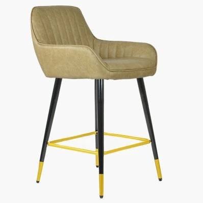 Hamilton Bar Stool Cream Leather & Black \ Gold Leg