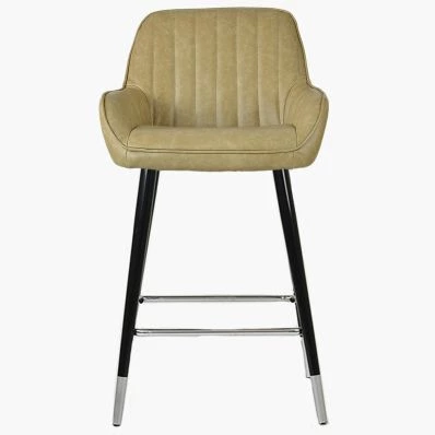 Hamilton Bar Stool Beige Cream Leather & Black \ Silver Leg