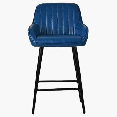 Hamilton Bar Stool Blue Leather & Black Leg