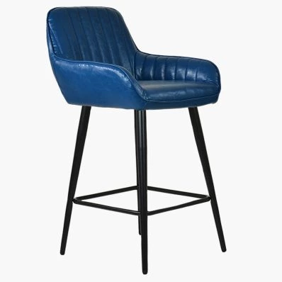 Hamilton Bar Stool Blue Leather & Black Leg