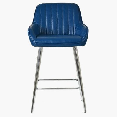 Hamilton Bar Stool Blue Leather & Chrome Leg