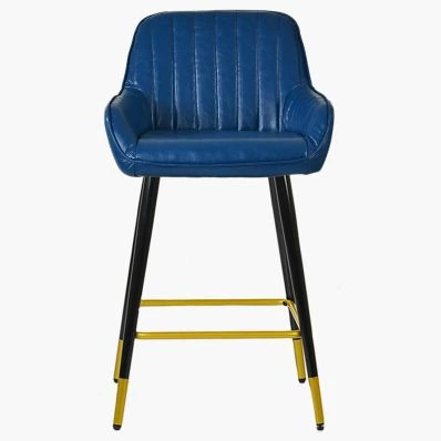 Hamilton Bar Stool Blue Leather & Black \ Gold Leg