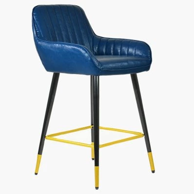 Hamilton Bar Stool Blue Leather & Black \ Gold Leg