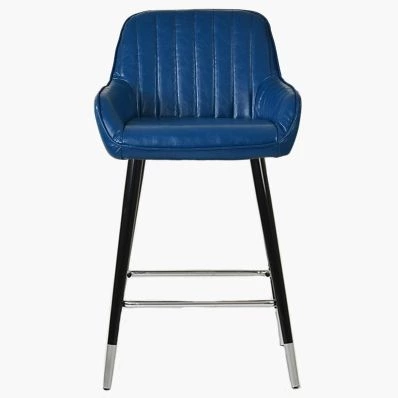 Hamilton Bar Stool Blue Leather & Black \ Silver Leg