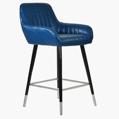 Hamilton Bar Stool Blue Leather & Black \ Silver Leg