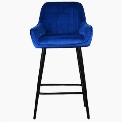 Hamilton Bar Stool Blue Velvet & Black Leg