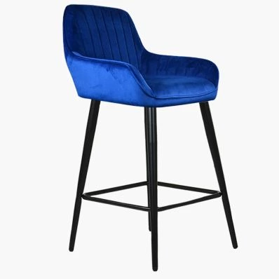 Hamilton Bar Stool Blue Velvet & Black Leg