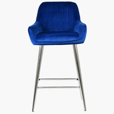 Hamilton Bar Stool Blue Velvet & Chrome Leg