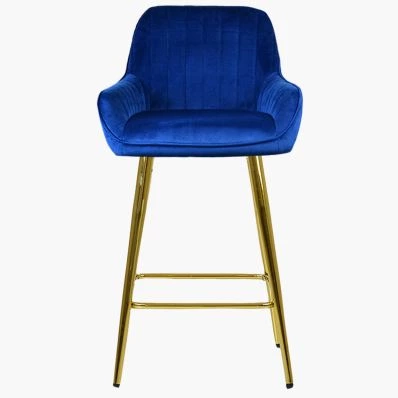 Hamilton Bar Stool Blue Velvet & Gold Leg