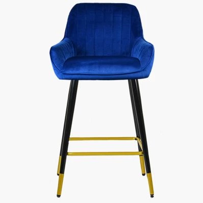 Hamilton Bar Stool Blue Velvet & Black \ Gold Leg