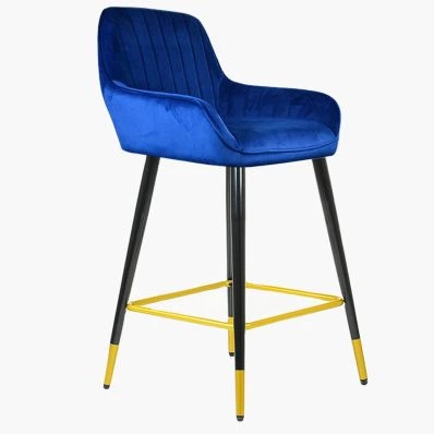 Hamilton Bar Stool Blue Velvet & Black \ Gold Leg