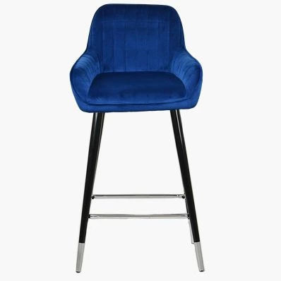 Hamilton Bar Stool Blue Velvet & Black \ Silver Leg