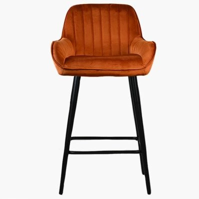 Hamilton Bar Stool Burnt Orange Velvet & Black Leg