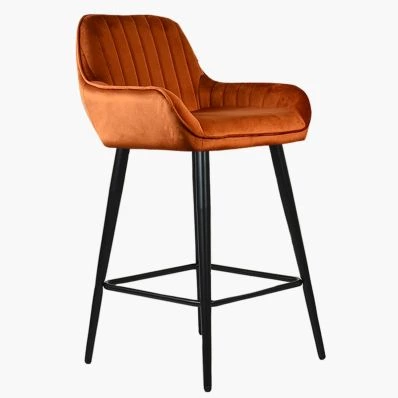 Hamilton Bar Stool Burnt Orange Velvet & Black Leg