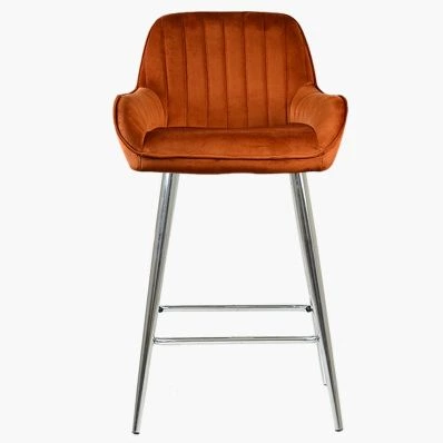 Hamilton Bar Stool Burnt Orange Velvet & Chrome Leg