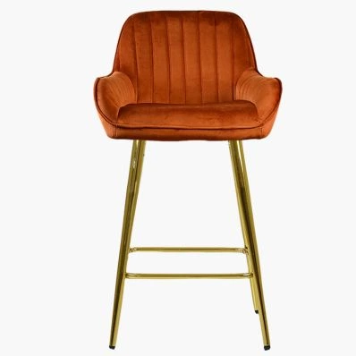 Hamilton Bar Stool Burnt Orange Velvet & Gold Leg