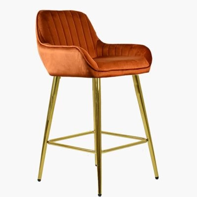 Hamilton Bar Stool Burnt Orange Velvet & Gold Leg