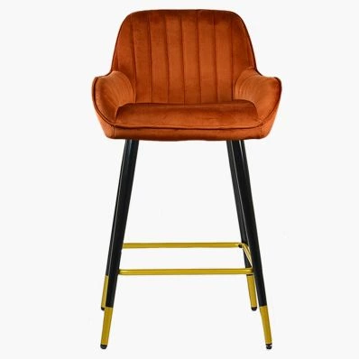 Hamilton Bar Stool Burnt Orange Velvet & Black \ Gold Leg