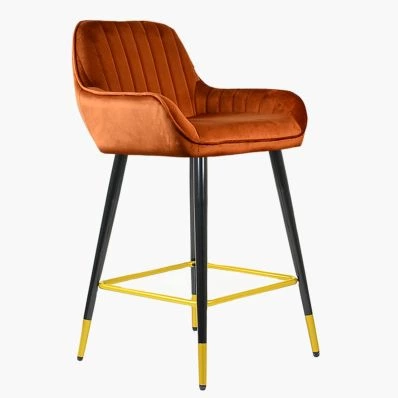 Hamilton Bar Stool Burnt Orange Velvet & Black \ Gold Leg