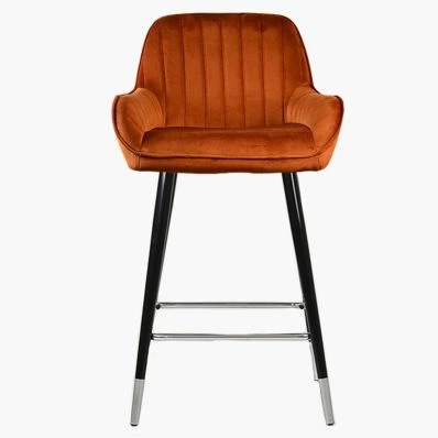 Hamilton Bar Stool Burnt Orange Velvet & Black \ Silver Leg