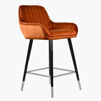 Hamilton Bar Stool Burnt Orange Velvet & Black \ Silver Leg