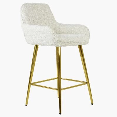 Hamilton Bar Stool Cream Boucle Fabric & Gold Leg